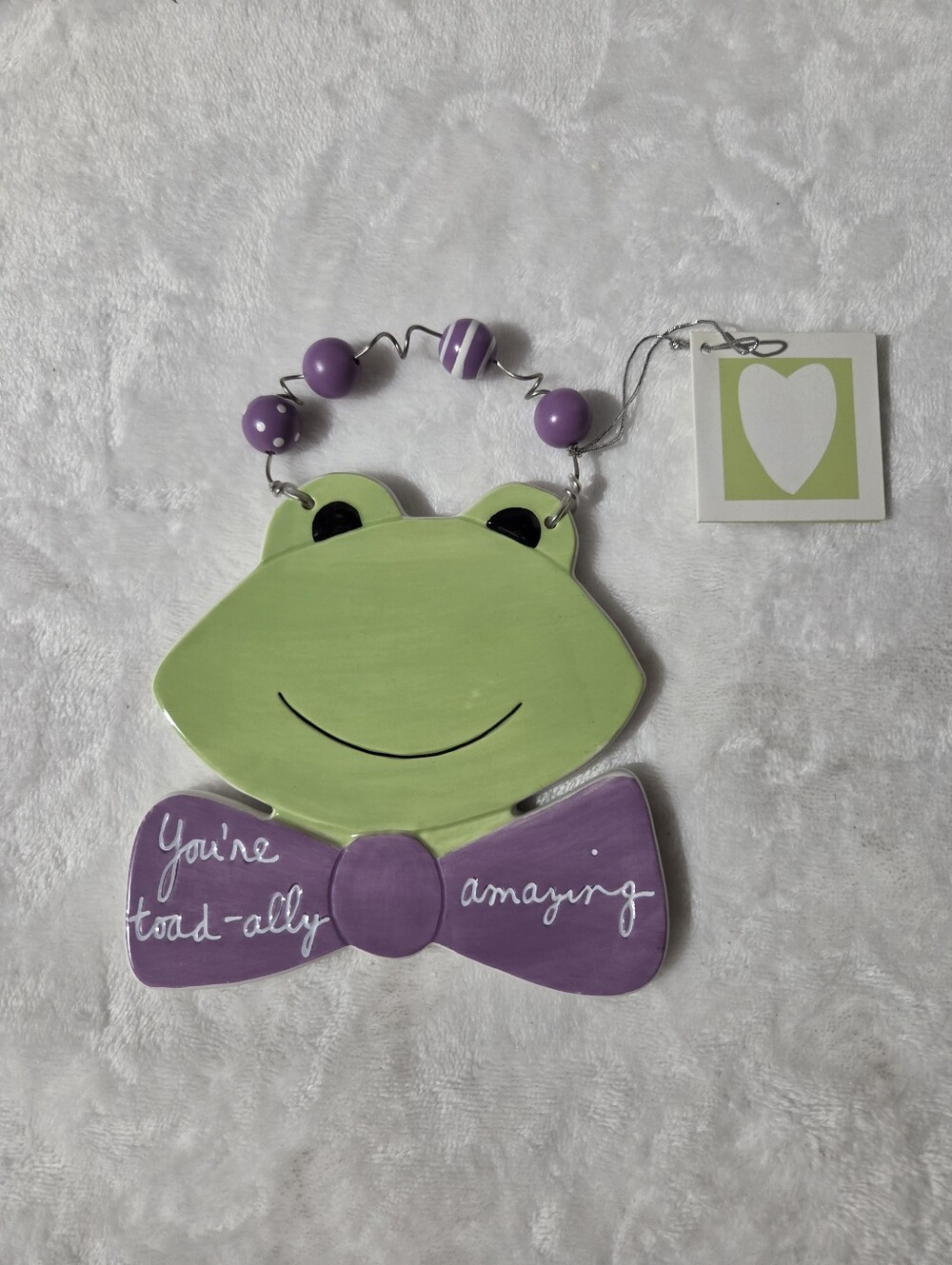 Cheerful Green Frog Wall Décor with Purple Bow